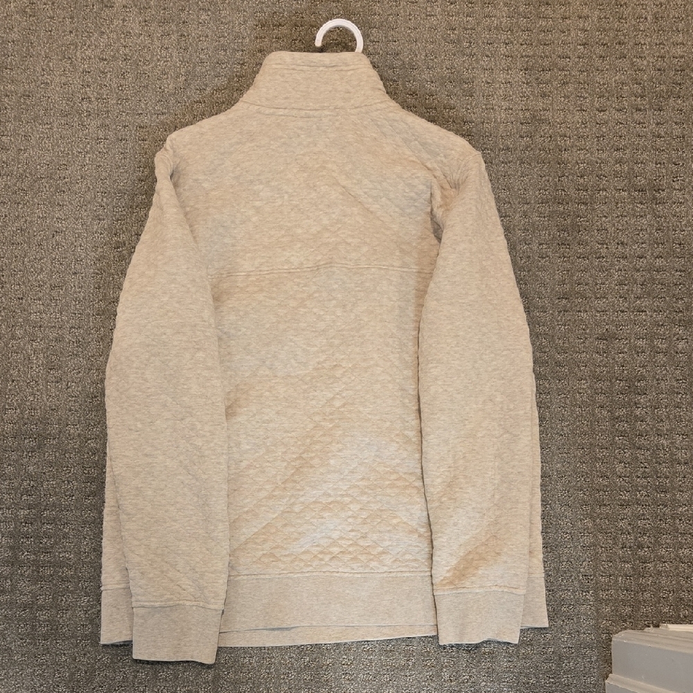 Patagonia Quilted Pullover Sweatshirt in Light Beige with Olive Trim - Picture 2 of 4